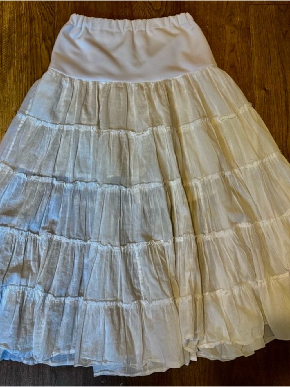 Flowing Cream Tiered A-Line Skirt with Elastic Waist